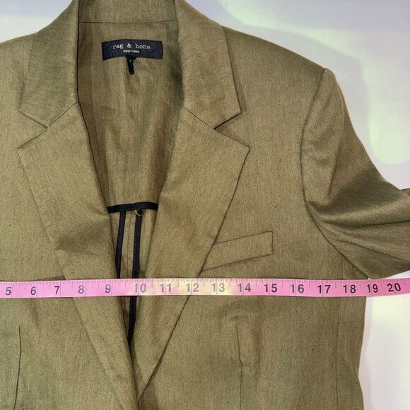 Rag & Bone Olive Army Green  Linen Blend Blazer Classic Women Size 4 - Picture 10 of 13